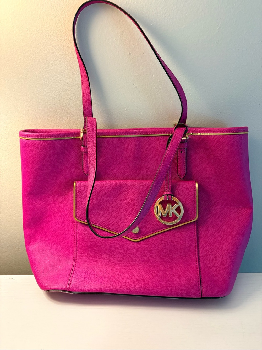 Michael Kors Fuchsia Tote with Gold MK Charm
